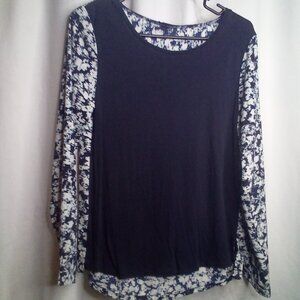 Ann Taylor Blouse S Long Sleeve Pattern Blue White